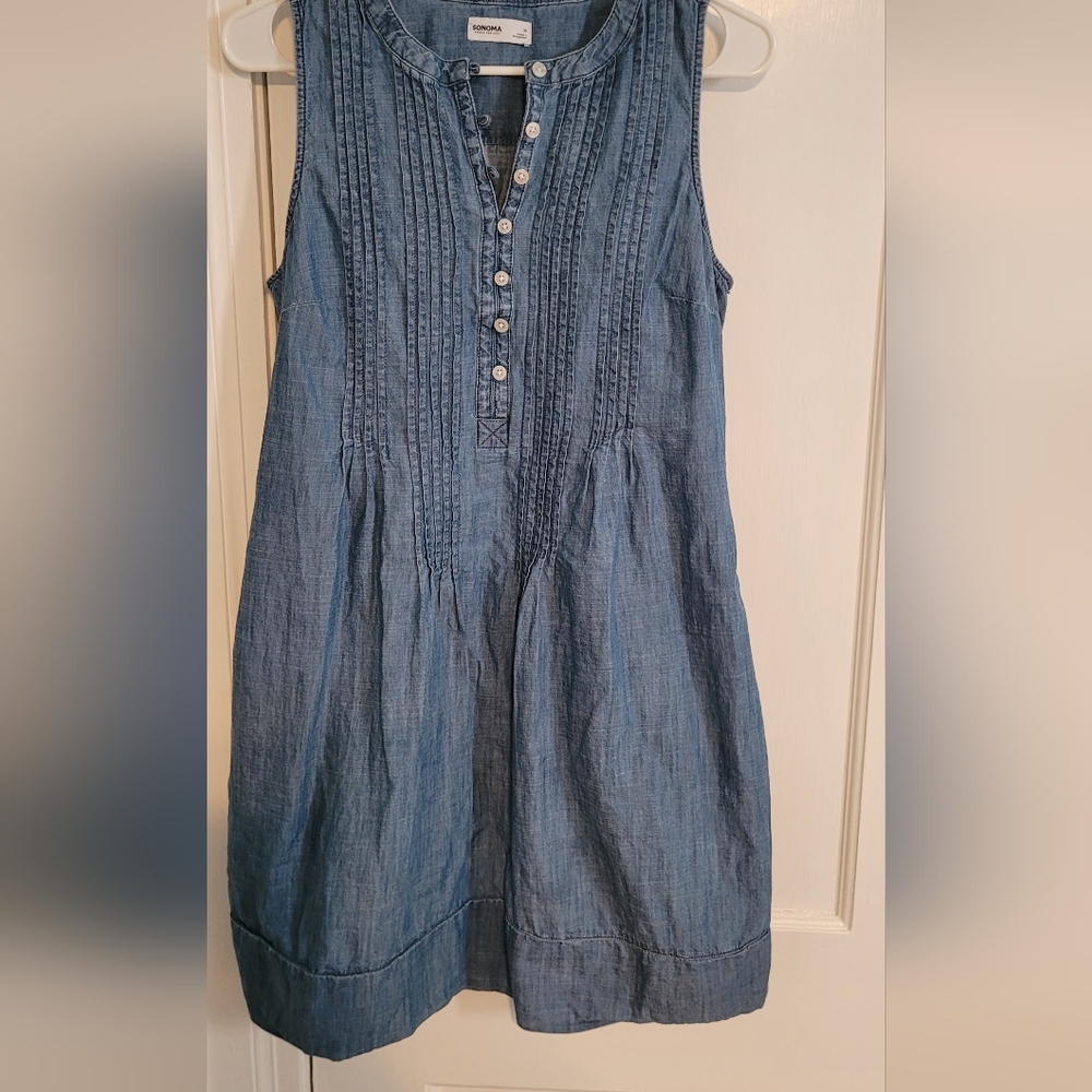 Sonoma Denim Chambray Lightweight Pintucked Mini Dress, Sz M